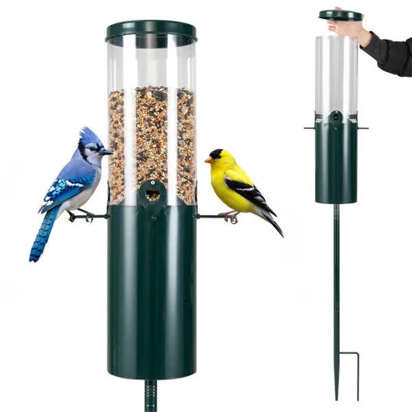 Standing Bird Feeder with Pole, Squirrel-Proof Metal & Clear Tube Feeder, 4 Feeding Ports with Perches, Green, 51" Tall