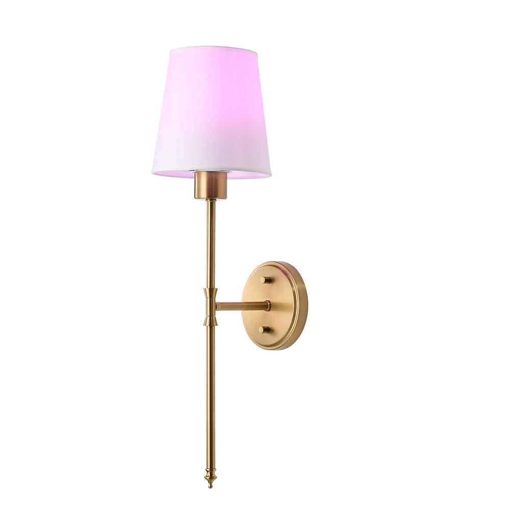 Battery Operated Wall Sconce Set of 2, Gold Wireless Wall Lights With Remote Control and White Shades