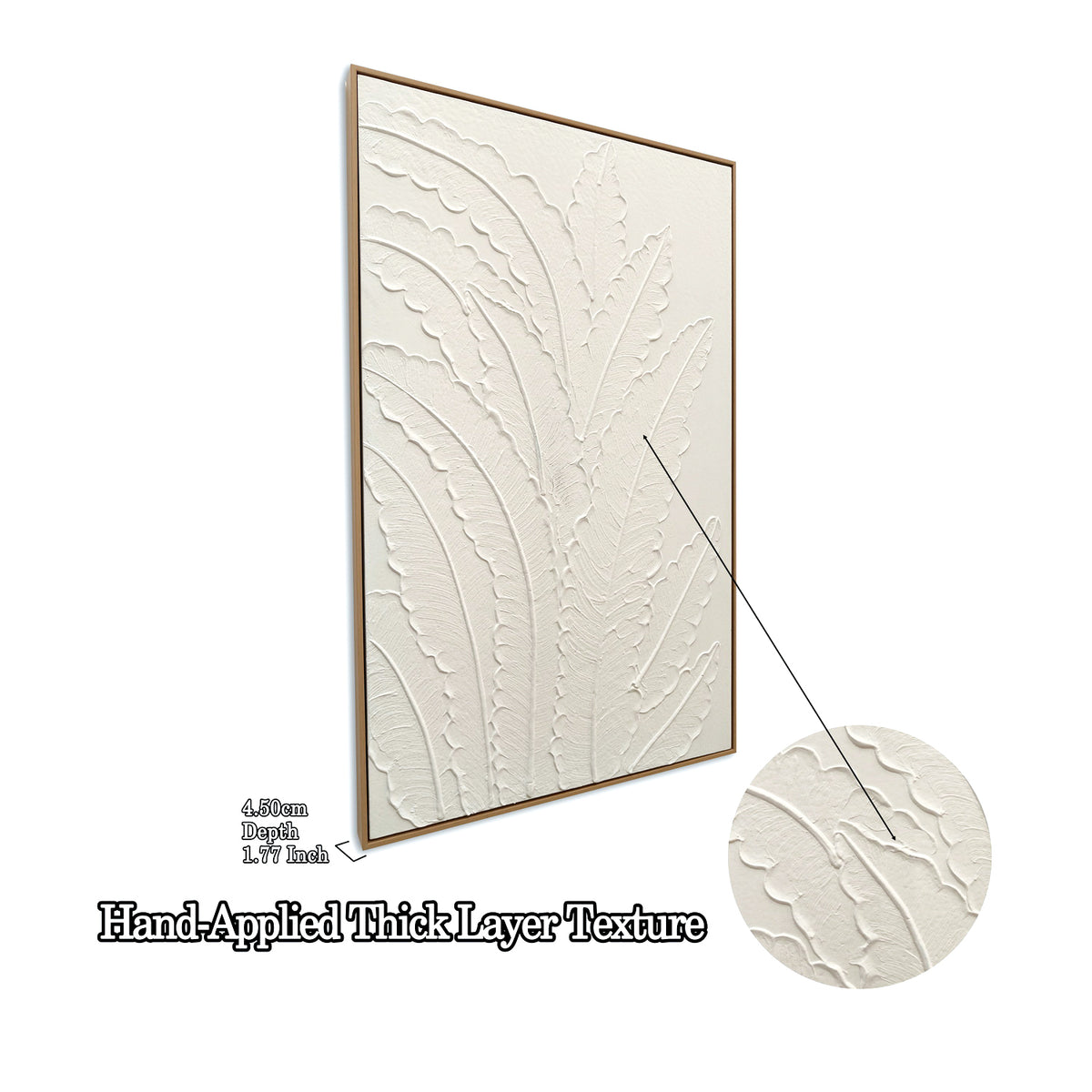 Framed Botanical Leaf Wall Art, 25 x 37 in Antique White Textured Canvas Painting, Minimalist Neutral Decor, Ready to Hang