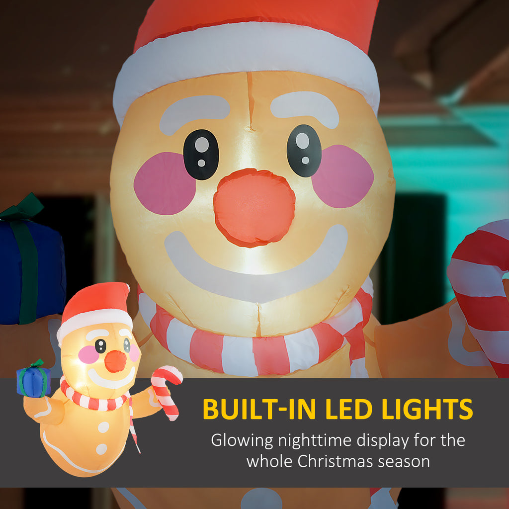 Inflatable Hanging Gingerbread Man Christmas Decoration, 3.4' LED Blow-Up Outdoor Holiday Display With Gift Box and Candy Cane