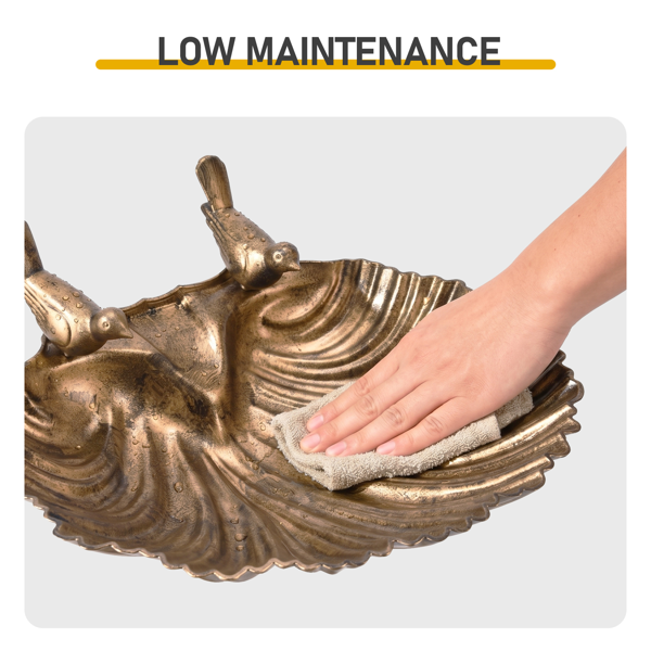 Antique Bronze Bird Bath With Solar Fountain, Resin Pedestal Birdbath With Shell Edge, 50x36x81 cm