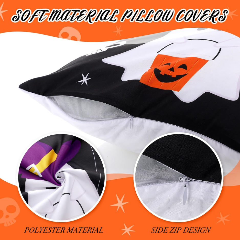 Holiday Throw Pillow Covers, Set of 12, 18 x 18 Inch Halloween Thanksgiving and Christmas Polyester Cushion Cases