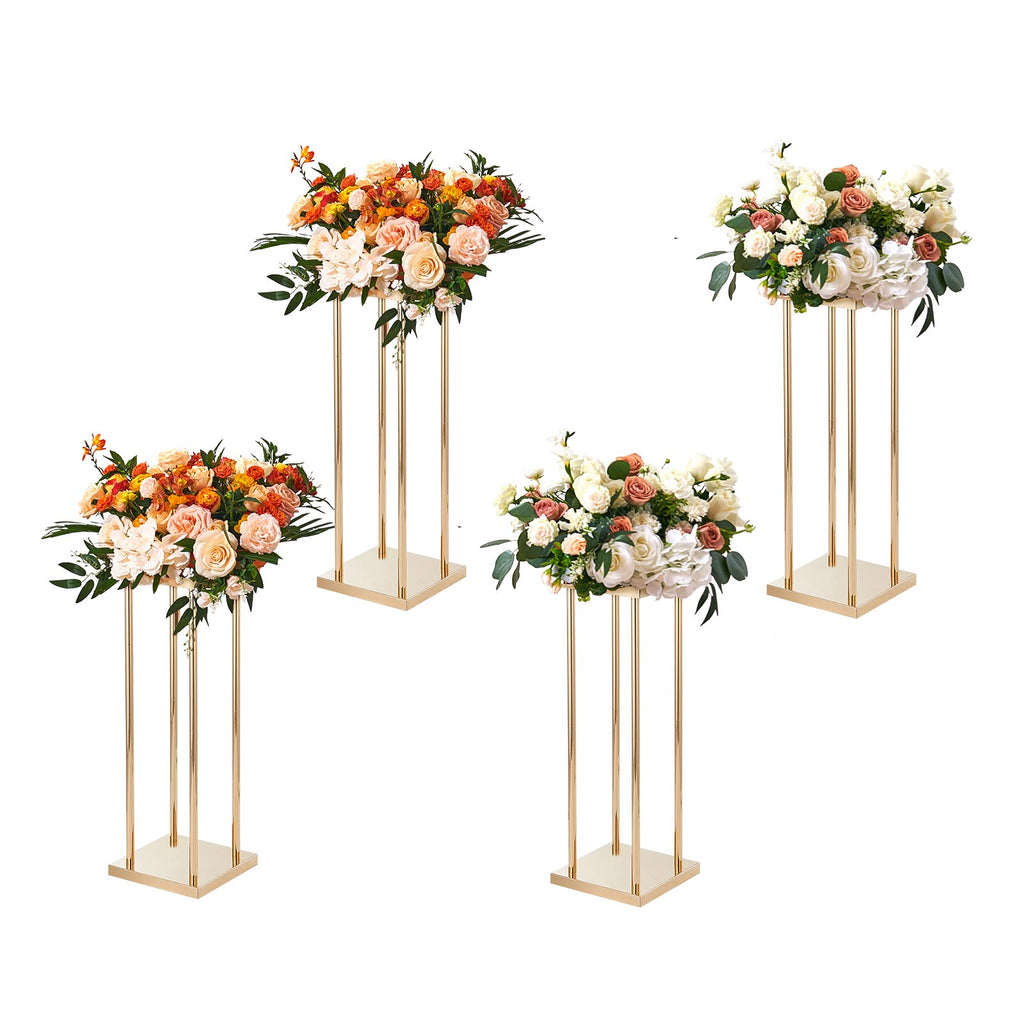 Gold Metal Column Flower Stand Set of 4, 23.6 Inch Geometric Wedding Centerpiece Vase Stands