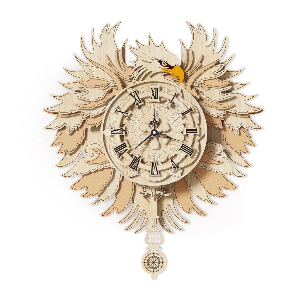 Hawk Wooden Wall Clock 3D Puzzle Kit, Eagle Pendulum Clock Wall Decor