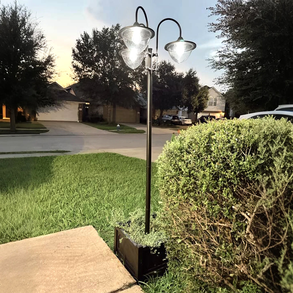 Solar Lamp Post Light with Planter Base, 74.5" 3-Head Black Outdoor LED Pole Light for Driveway, Patio, Garden and Pathway