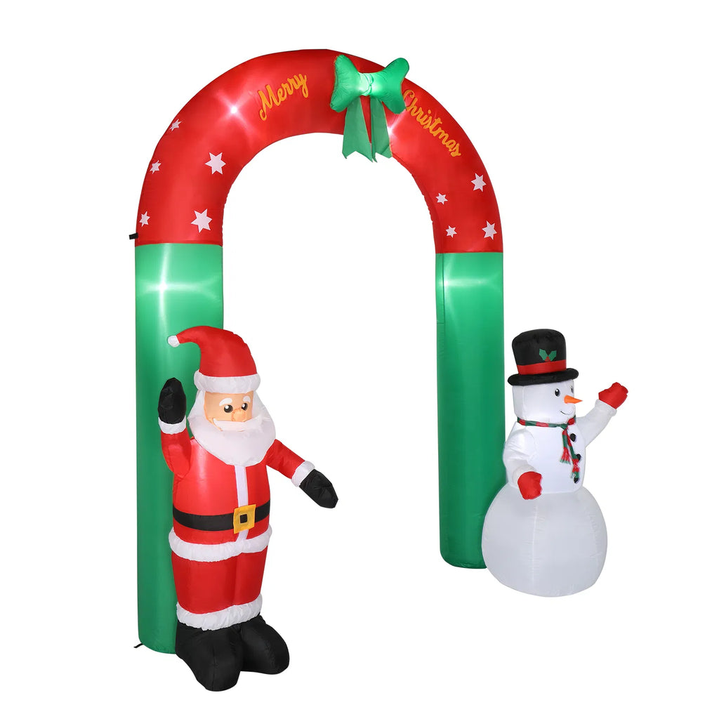 8 Ft Inflatable Christmas Archway With Santa and Snowman, 7 Lights, Red and Green Yard Decoration