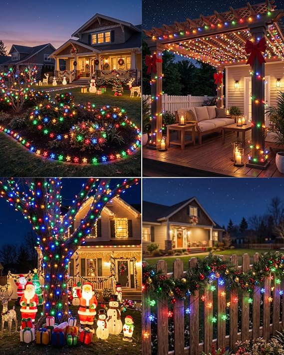 Solar Flower String Lights, 60 LED Cherry Blossom Fairy Lights, 26 Ft Waterproof Multicolor Outdoor Lights for Garden, Patio and Yard