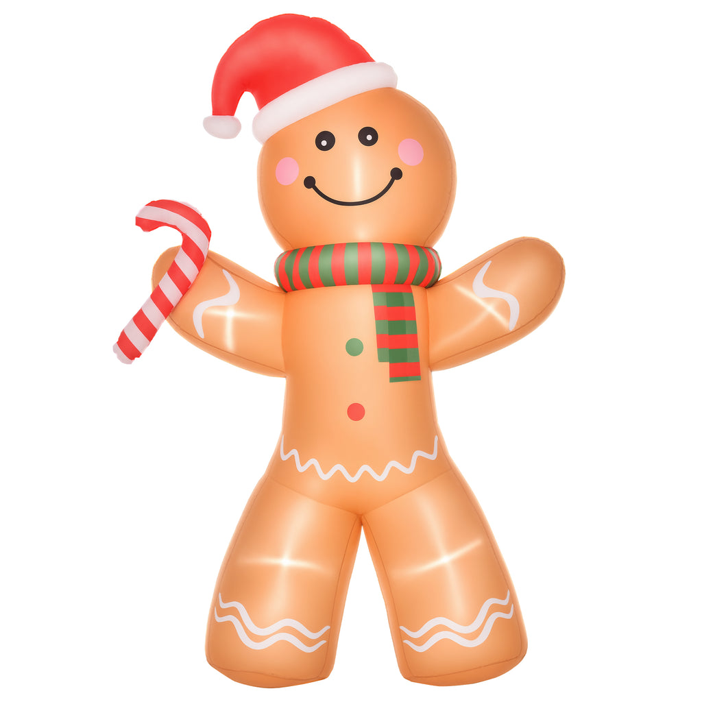 8 Ft Christmas Inflatable Gingerbread Man With Candy Cane, LED Lighted Outdoor Yard Decoration