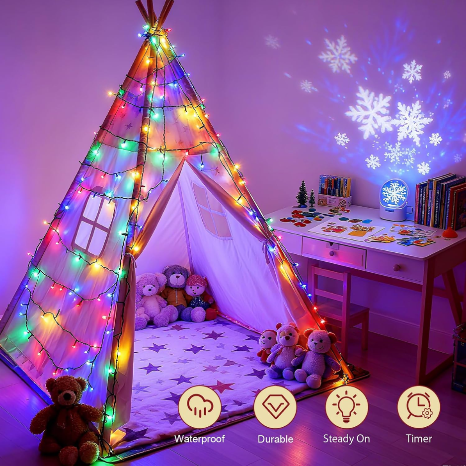 Battery Operated Christmas String Lights, 50 LED Multicolor Waterproof Fairy Lights With Timer, 16.4 ft Green Wire