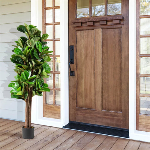5 Ft Artificial Fiddle Leaf Fig Tree with Black Planter, 180 Green Leaves, Faux Indoor Outdoor Potted Tree