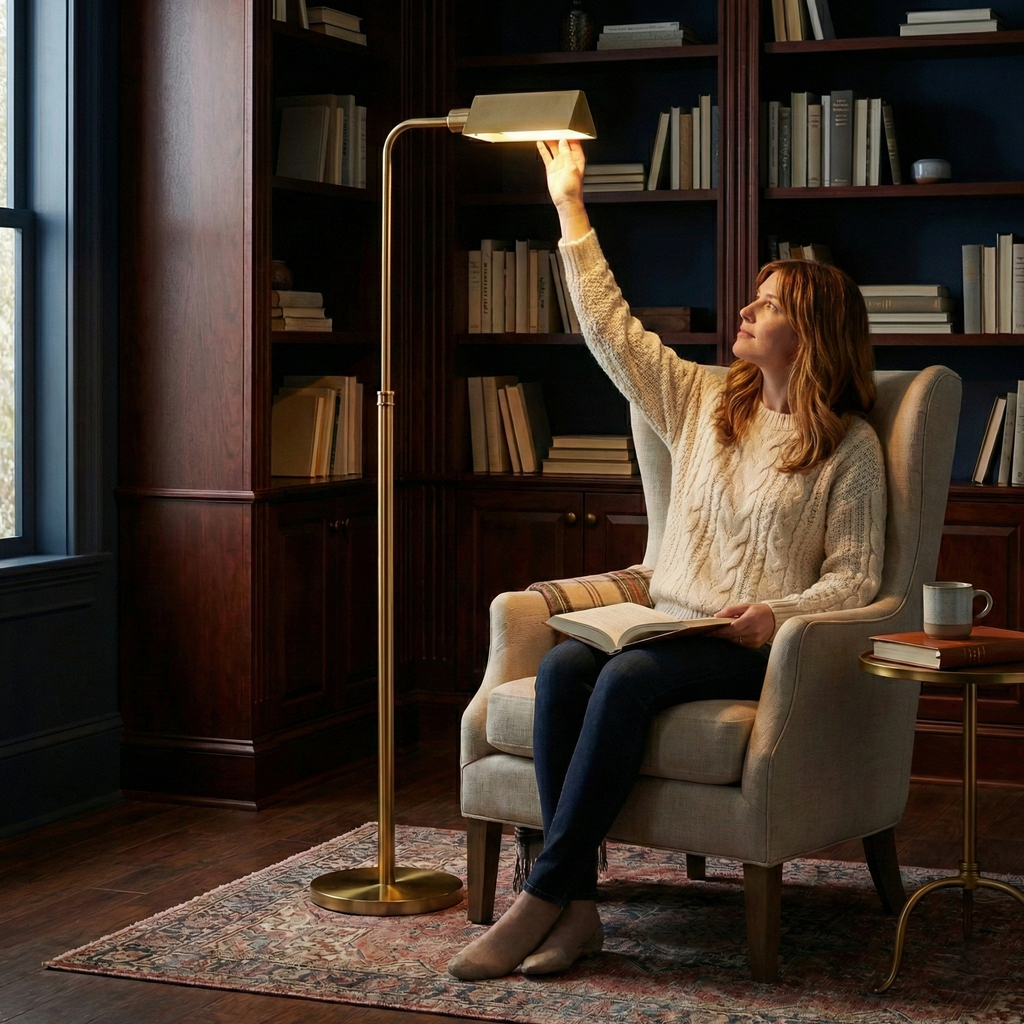 Gold Metal Pharmacy Floor Lamp, 65" Adjustable Reading Light With Foot Switch for Living Room and Bedroom