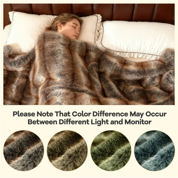 Faux Fur Throw Blanket, 60" x 80" Brown Taupe Fox Fur Blanket With Reversible Fleece Lining