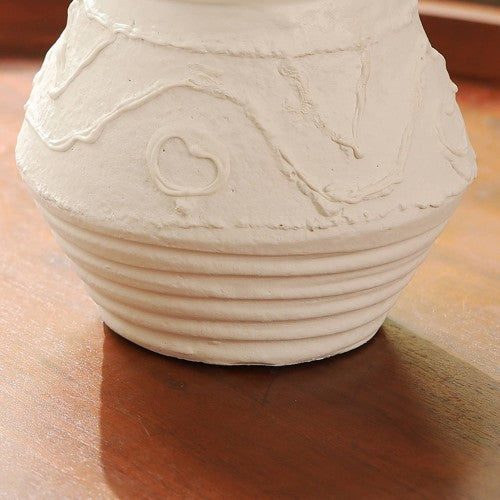Organic Pattern Terracotta Candle Holder, White Rustic Pillar Candle Stand, 5.2 x 5.2 x 5.5 in.