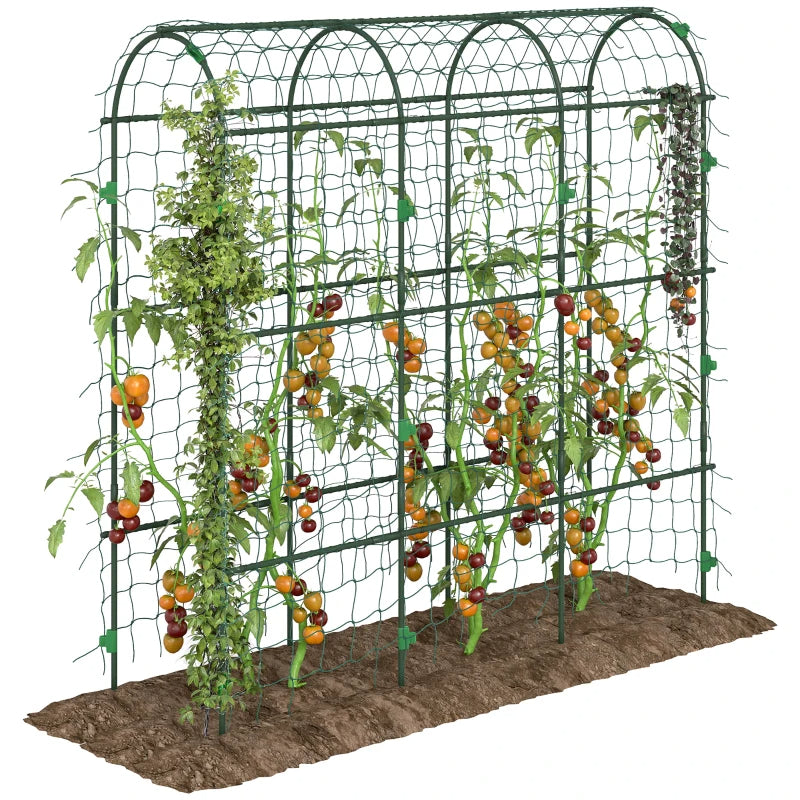 Metal Garden Trellis with Climbing Net, Green Arch A-Frame Plant Support for Climbing Vines, 72" Tall