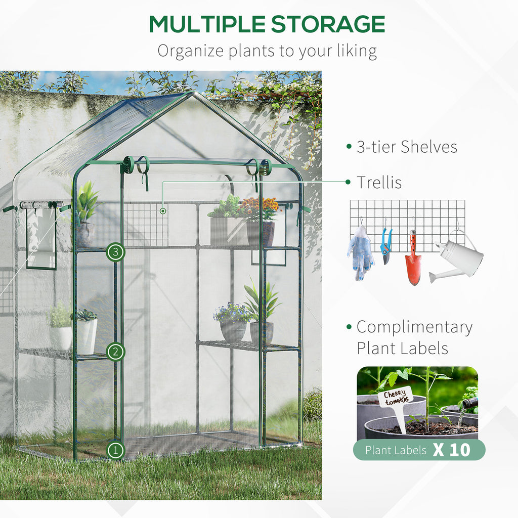 Walk-In Mini Greenhouse, 56" Clear Portable Garden Green House with 6 Shelves, Trellis, Mesh Door and Windows