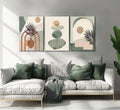 Boho Abstract Canvas Wall Art Set of 3, Framed Sage Green Botanical Prints, 12 x 16 in, Ready to Hang