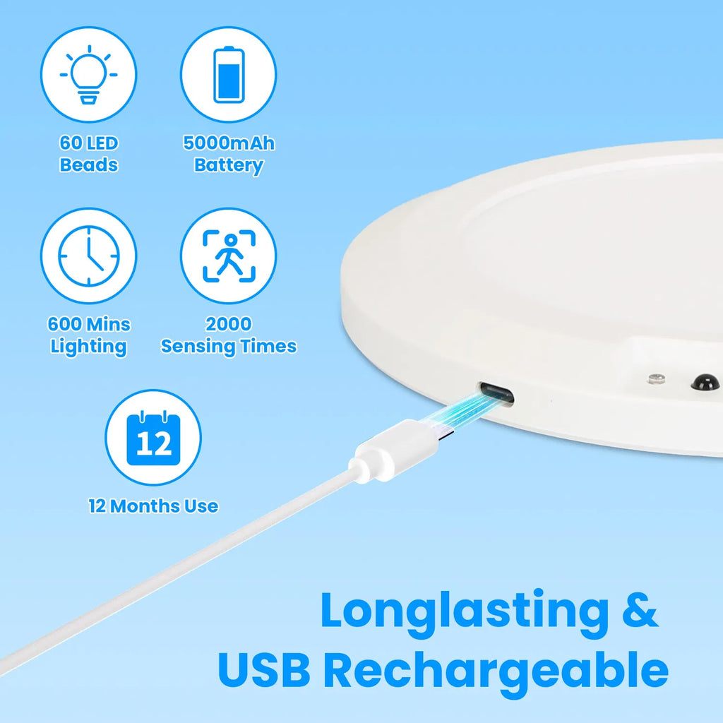 Motion Sensor Ceiling Light, Rechargeable Wireless LED Flush Mount With Remote, Dimmable 3 Color Temperatures, White 7.09 In