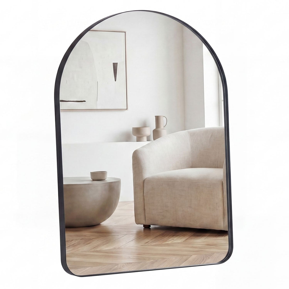 Arched Wall Mirror with Matte Metal Frame, Black or Gold, Modern Bathroom Vanity Mirror for Living Room and Entryway