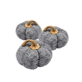 Gray Fabric Pumpkin Decor, Set of 3 Plush Fall Pumpkins With Resin Stems, 8.3 x 8.3 x 5.5 Inches