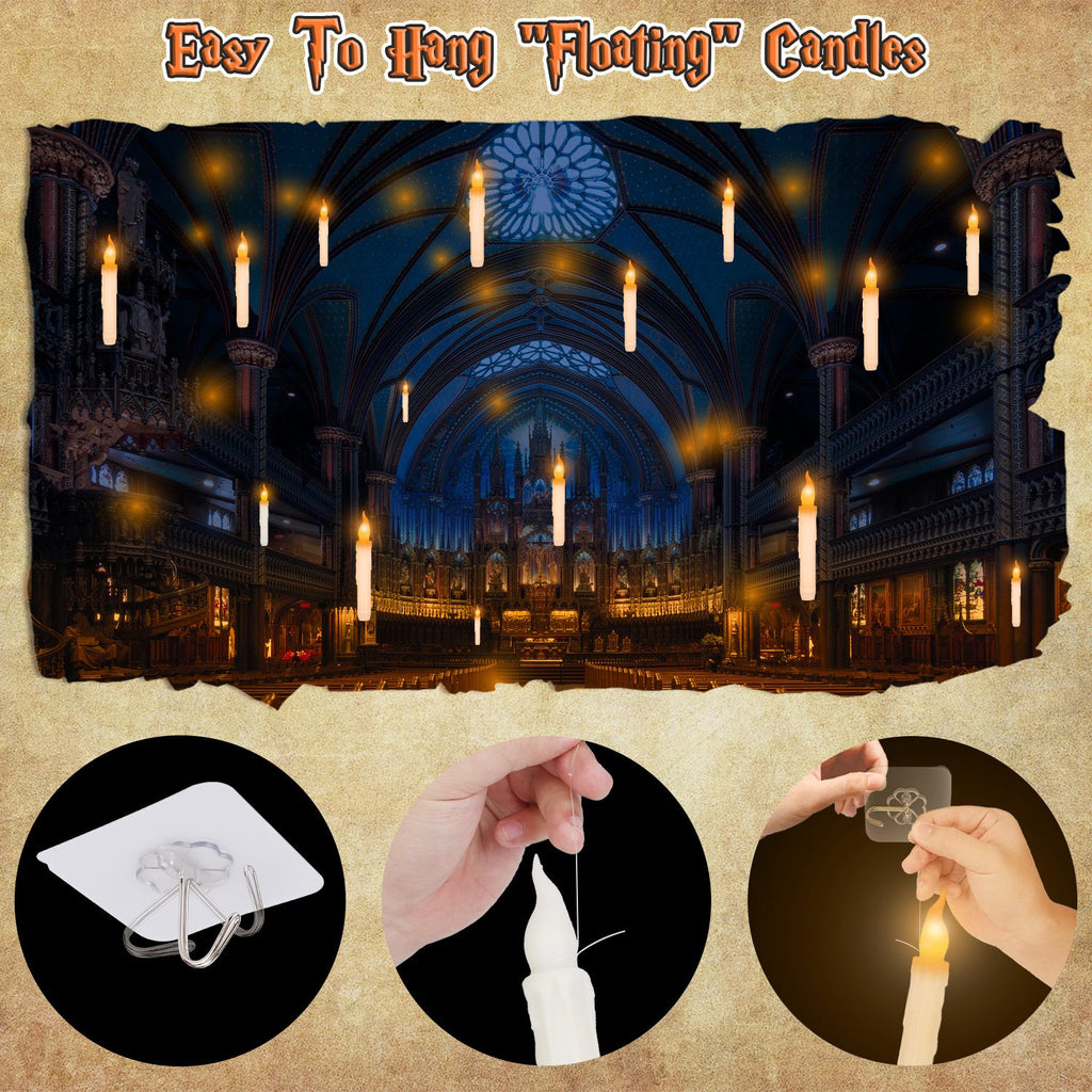 Floating LED Candles With Magic Wand Remote, 12 Pack Flameless Flickering Taper Candles With Hooks and Hanging Wire