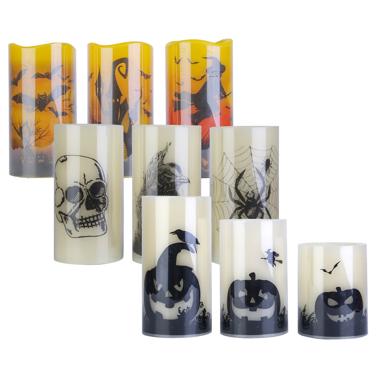 Halloween Flameless LED Candles, Set of 3 Battery Operated Pillar Candle Lamps With 6-Hour Timer, Warm Orange Light
