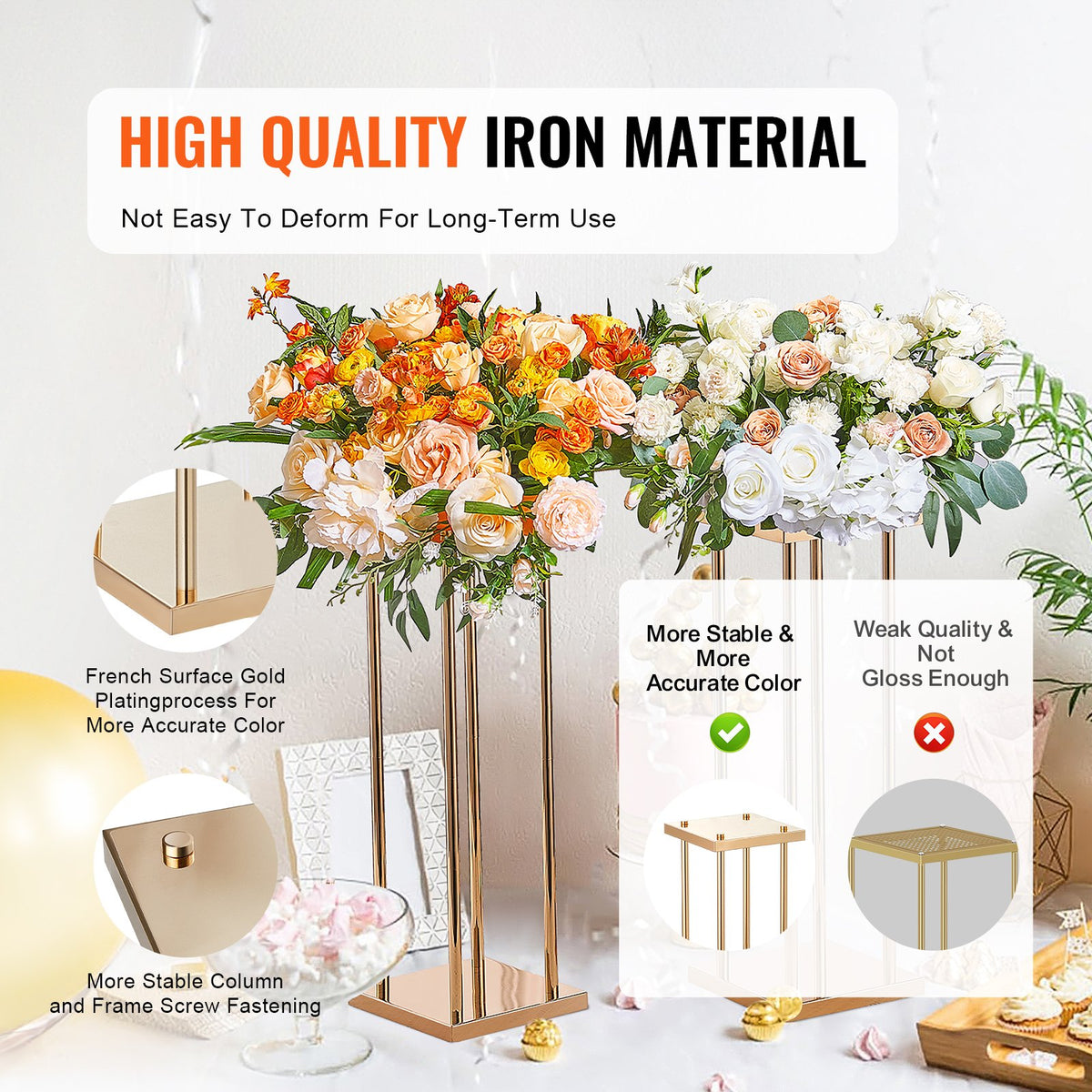 Gold Metal Column Flower Stand Set of 4, 23.6 Inch Geometric Wedding Centerpiece Vase Stands