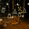 LED Christmas Curtain String Lights, Star Bell Tree and Reindeer Window Fairy Lights, Battery or USB Powered