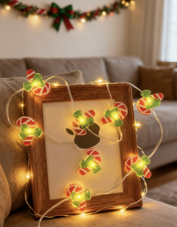 Christmas LED String Lights Set of 8, Battery Operated Fairy Lights in Assorted Shapes and Lengths