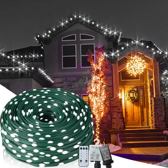 Outdoor String Lights, 1000 LED 328 Ft Green Wire Rope Lights With Remote, 8 Modes, Dimmable, Timer