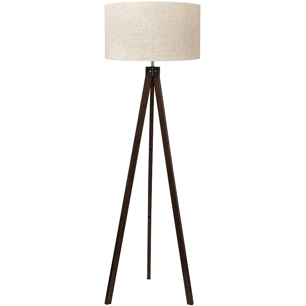 Tripod Floor Lamp, Mid Century Modern Standing Lamp With Linen Shade and Rubberwood Legs for Living Room or Bedroom