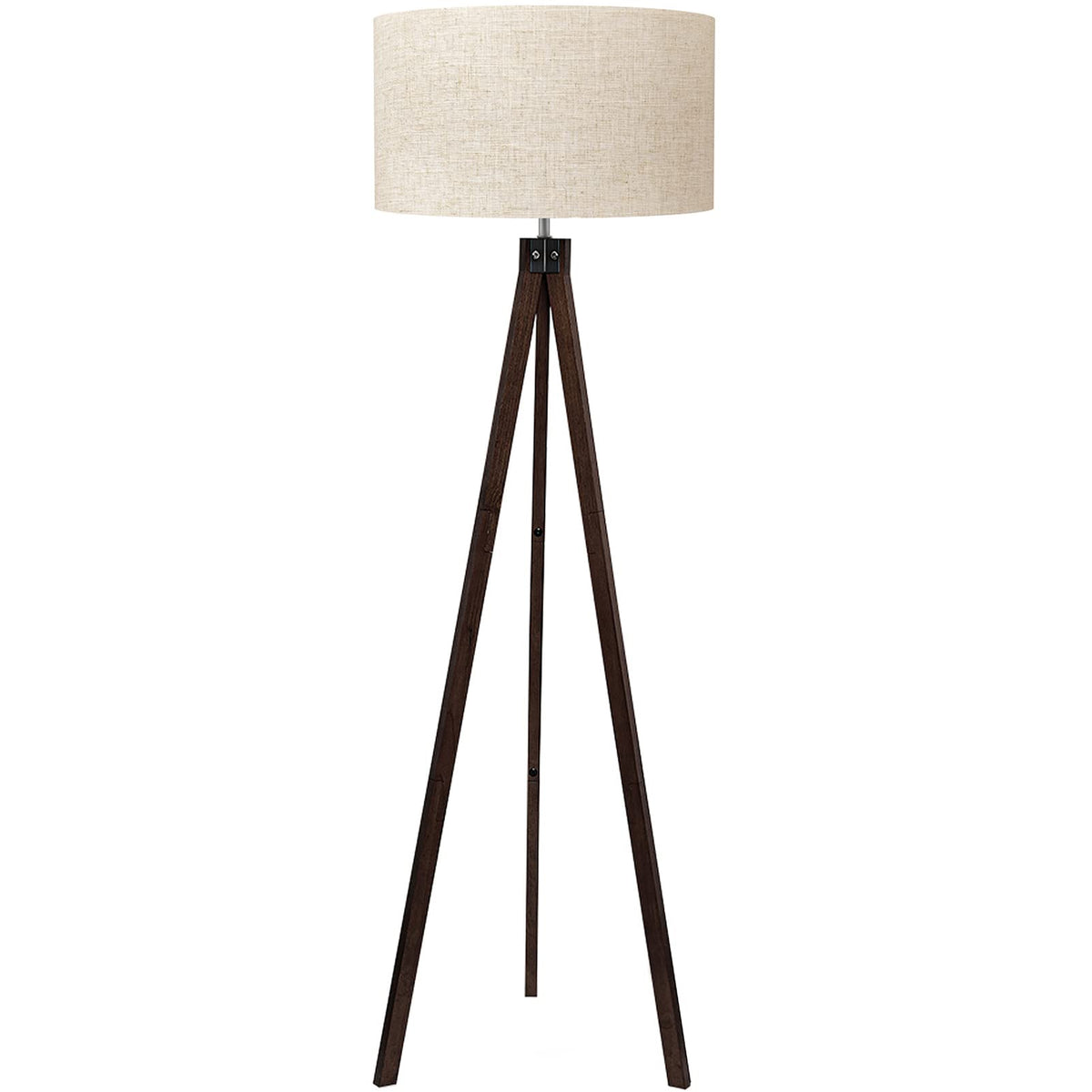 Tripod Floor Lamp, Mid Century Modern Standing Lamp With Linen Shade and Rubberwood Legs for Living Room or Bedroom