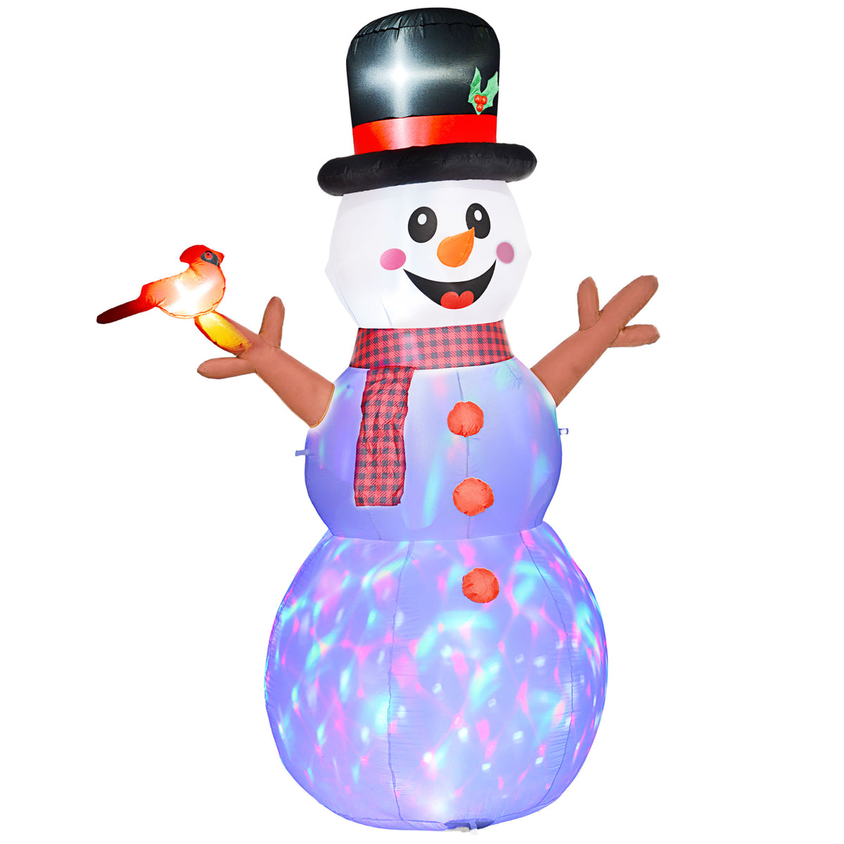 Inflatable Snowman Christmas Decoration, 7.9 Ft Lighted Yard Display With Rotating Color LED Lights, Top Hat, Scarf and Cardinal