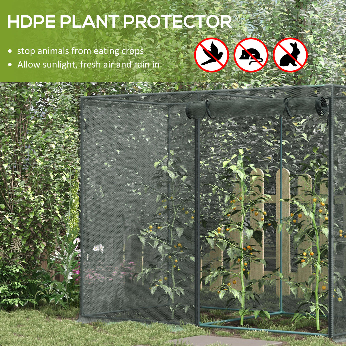 Crop Cage Plant Protector, 6 x 3 ft Walk-In Garden Netting Cover with Zippered Roll-Up Door, Steel Frame, Ground Stakes and Storage Bag, Black