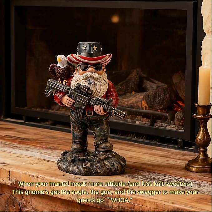Military Gnome Figurine 4.8 Inch Resin Garden Statue, Patriotic Soldier Tabletop Decoration