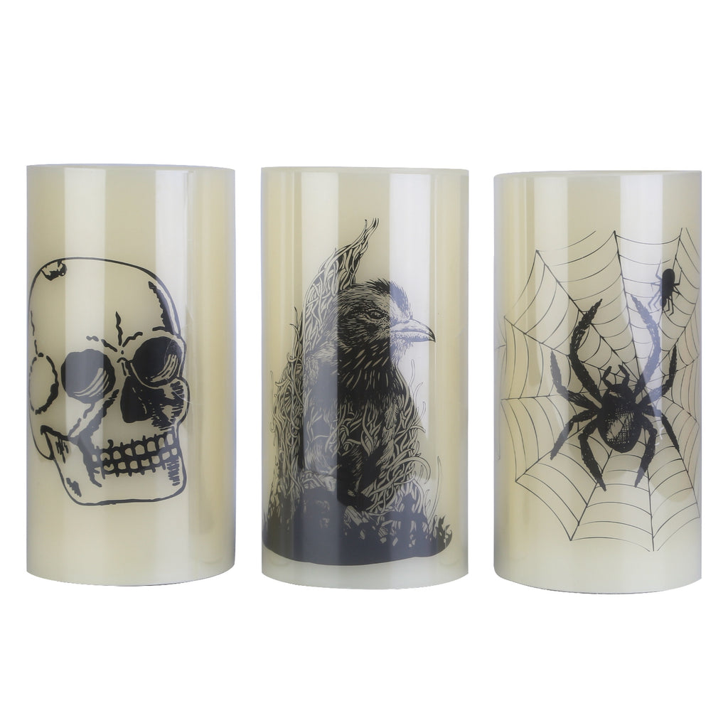 Halloween Flameless LED Candles, Set of 3 Battery Operated Pillar Candle Lamps With 6-Hour Timer, Warm Orange Light