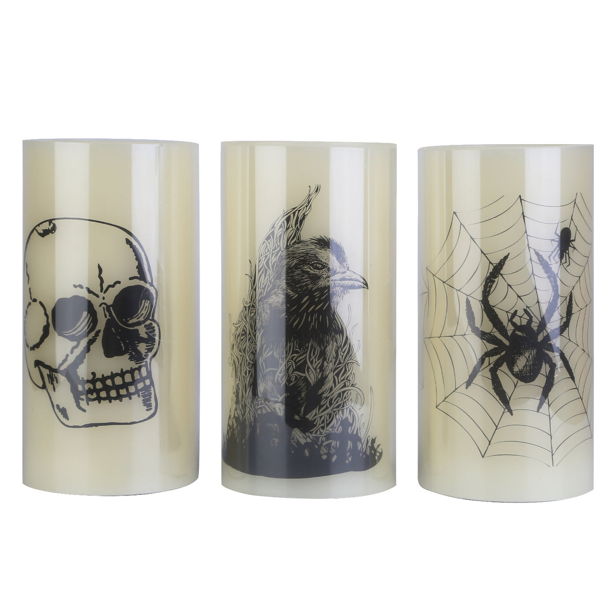 Halloween Flameless LED Candles, Set of 3 Battery Operated Pillar Candle Lamps With 6-Hour Timer, Warm Orange Light