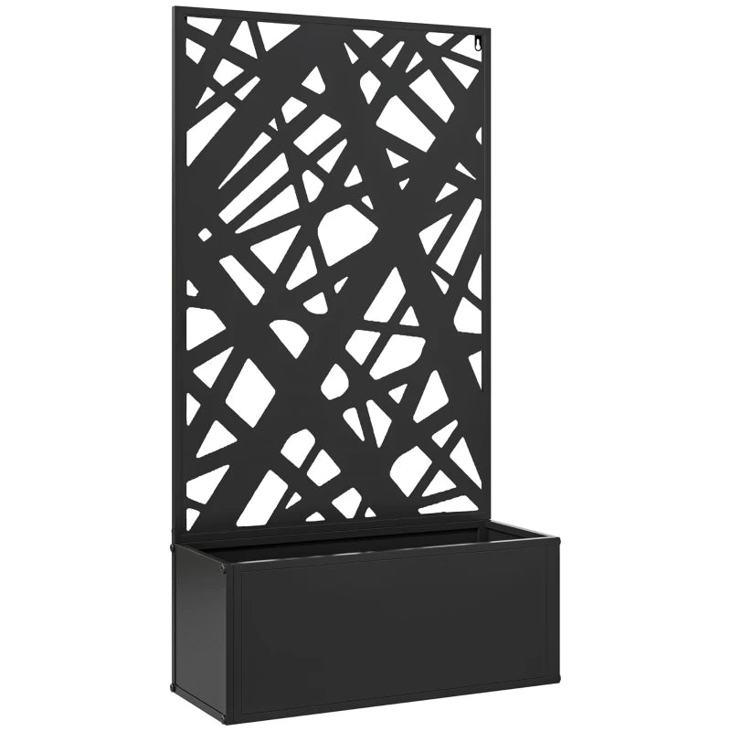 Metal Raised Garden Bed Planter Box With Trellis Privacy Screen, Black, Wall-Mounted or Freestanding, 24" x 9.1" x 44.5"