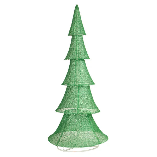 6 Ft Pre-Lit Pull Up Christmas Tree, 200 Warm White LED Lights, Green Glitter Fabric Indoor Outdoor Yard Decoration
