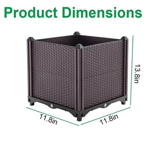 Raised Garden Bed Planter Box, Brown Self-Watering Elevated Plastic Planter for Patio, Balcony and Deck, 11.8 x 11.8 x 13.8 in