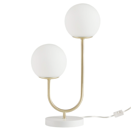 2-Light Globe Table Lamp, Gold Metal With Frosted Glass Globes and White Base, 20 in. Modern Bedside Lamp