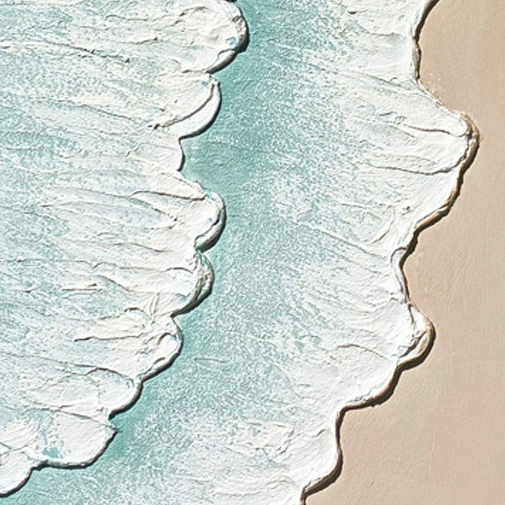 Framed Ocean Wave Wall Art, Set of 2 Textured Canvas Paintings, 25 x 33 In, Aqua Blue and Beige Coastal Decor