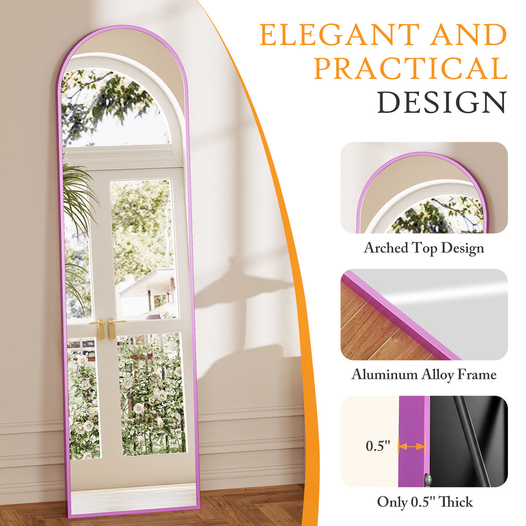 Arched Full Length Mirror, 59" x 16" Aluminum Frame Floor Standing Mirror for Bedroom, Hanging or Leaning