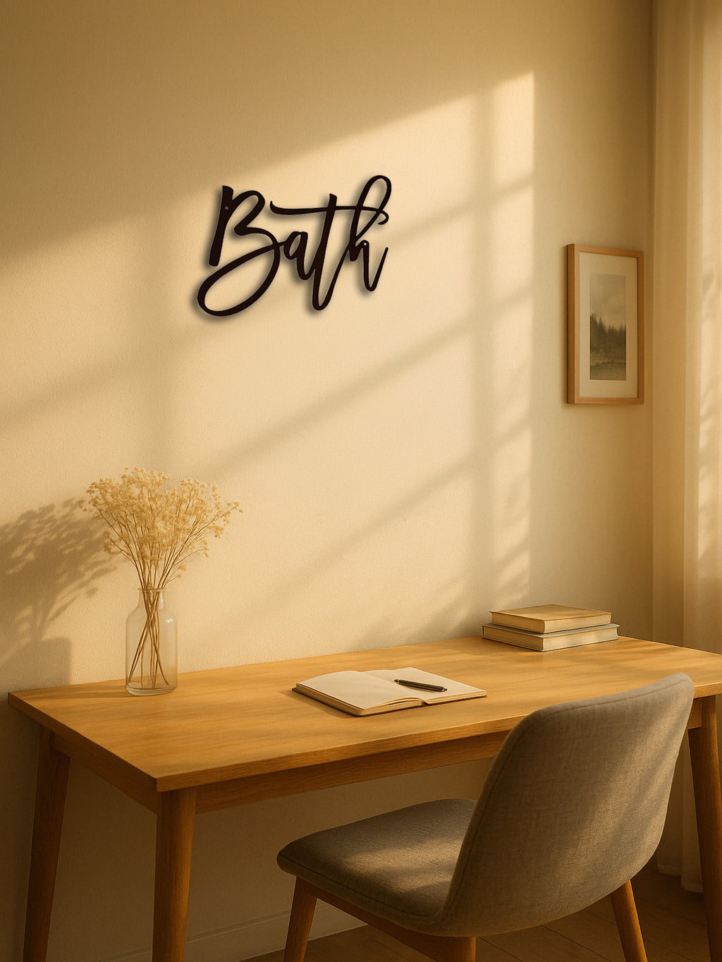 Bath Metal Word Wall Art, Black Script Letter Sign for Bathroom Decor, 11.82 x 9.26 Inches