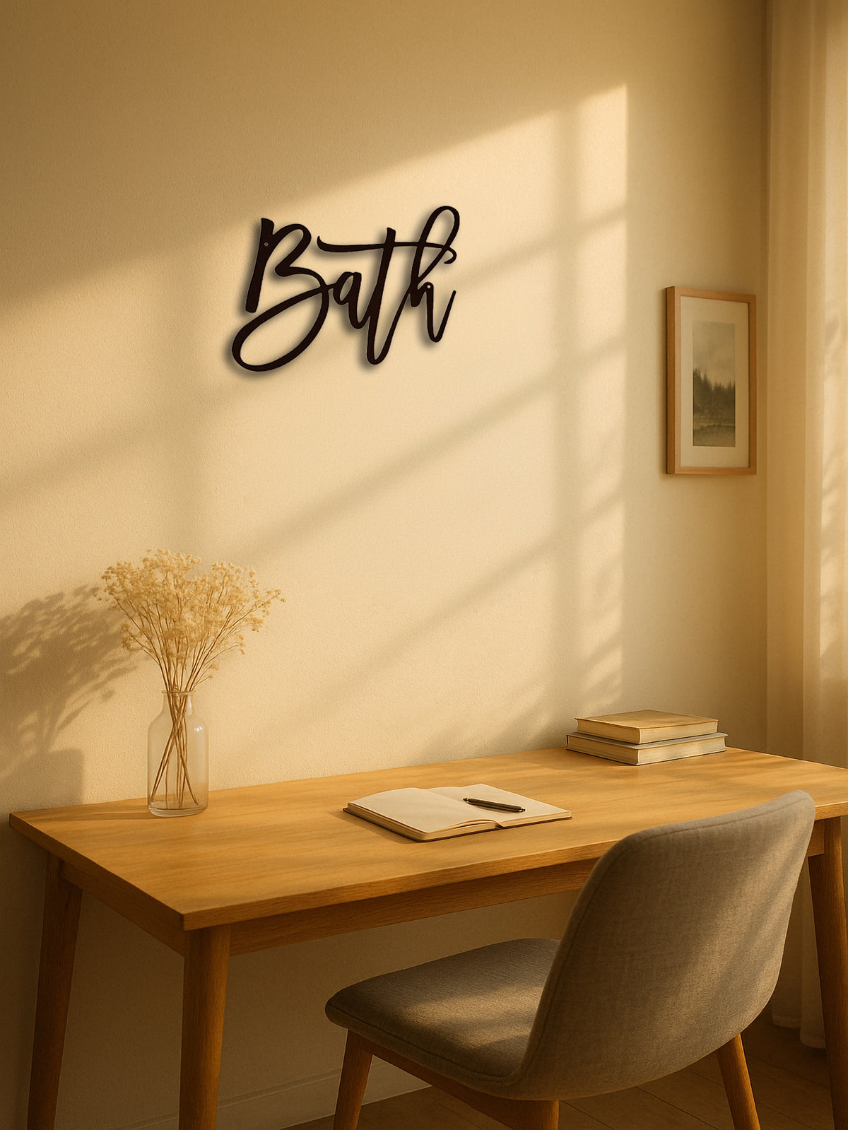 Bath Metal Word Wall Art, Black Script Letter Sign for Bathroom Decor, 11.82 x 9.26 Inches