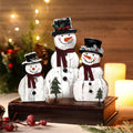 Wooden Snowman Christmas Decorations, Set of 3 Rustic Tabletop Figurines With Plaid Scarves for Mantel and Shelf