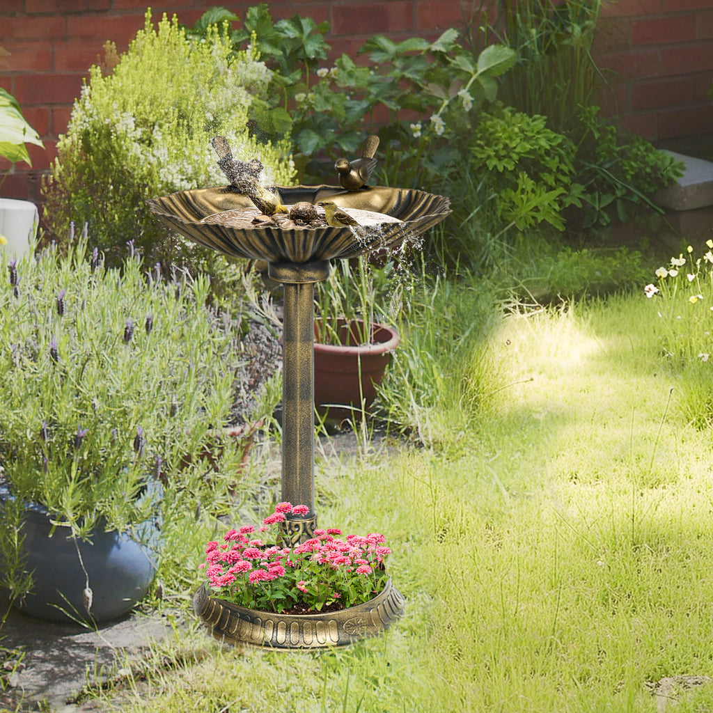32" Antique Bird Bath with Pedestal, Two Basins and Bird Statues, Bronze Garden Birdbath Feeder