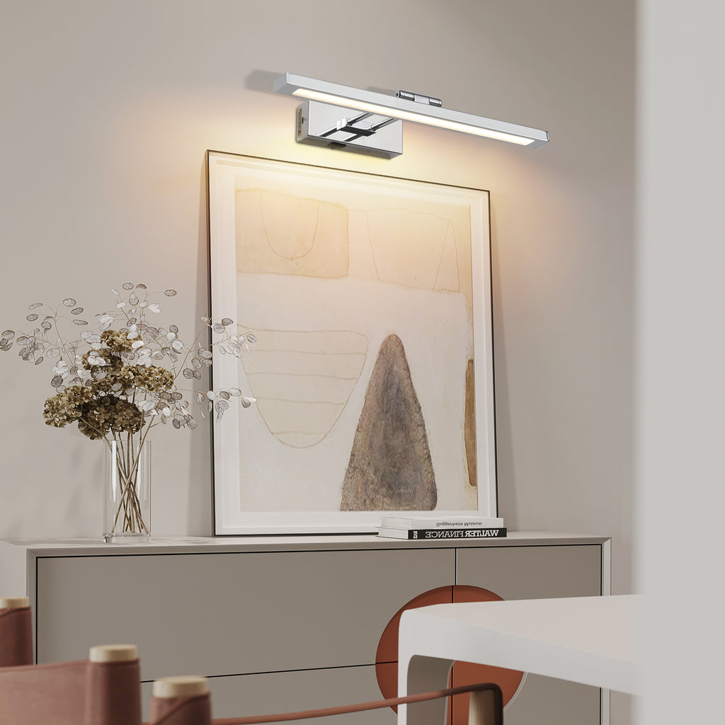 Battery Picture Light, 16 Inch Wireless LED Art Light With Remote, Chrome Metal Rechargeable Wall Sconce for Paintings and Photo Frames