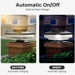 Solar Post Cap Lights, 4 Pack Cool White Outdoor Fence Lights for 4x4, 5x5 and 6x6 Wooden Posts, Waterproof Garden Decor