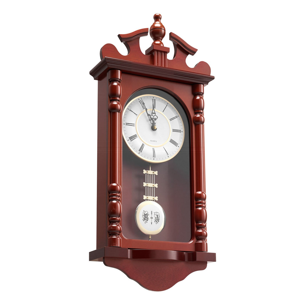 Pendulum Wall Clock, 23.2 In Wood Grandfather Clock With Quartz Movement, Cherry Tone Finish, Silent Vintage Decor for Living Room