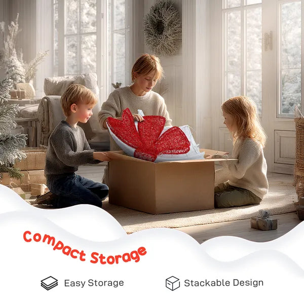 60" Lighted Christmas Wreath With Red Bow, 278 LED Color-Changing Outdoor Holiday Decoration With Remote
